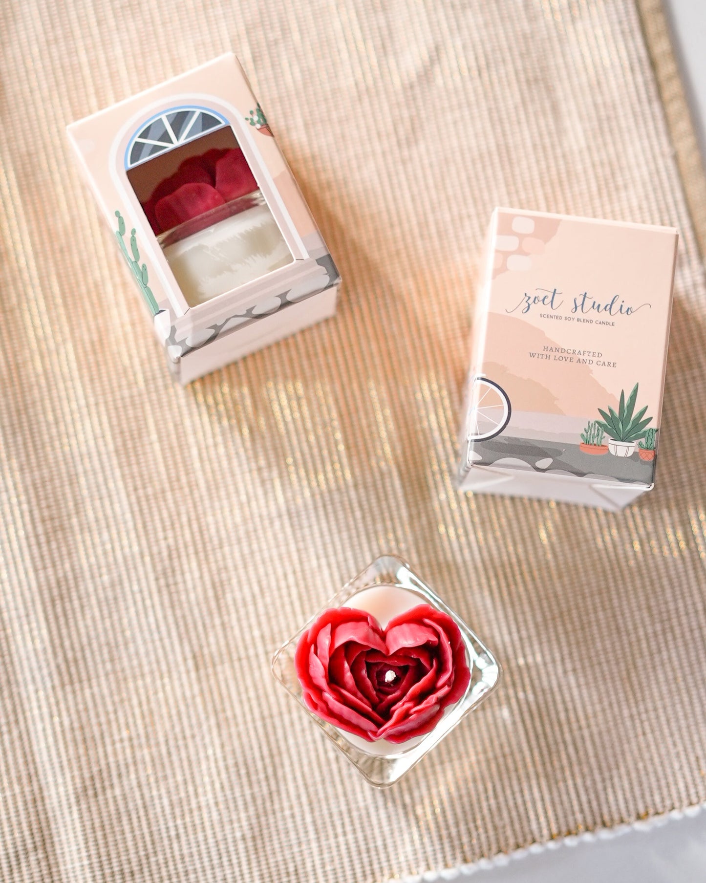 Peony Heart Tealight Candle